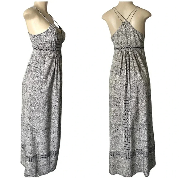 ANN TAYLOR LOFT Women’s Size 4 Maxi Dress Black/White Paisley Spaghetti Straps - Picture 2 of 7